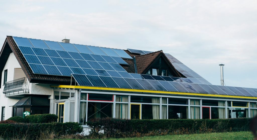 a house with solar panels on the roof